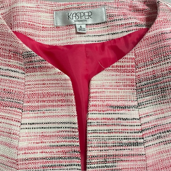 Kasper open Blazer Womens Petite Size 4 Long Sleeves Pink Multi Tweed - Picture 7 of 11
